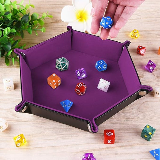 Double Sided Dice Tray Folding Hexagon PU Leather and Dark Violet